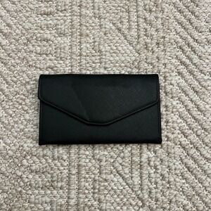 Smythson Panama Black Crossgrain Leather Travel Wallet Organizer Yellow Interior